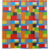 建物ブロック赤青緑色イエローオレンジ シャワーカーテン (正面)