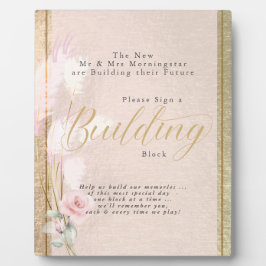 建物ブロック金ゴールド赤面パンパスグラス フォトプラーク