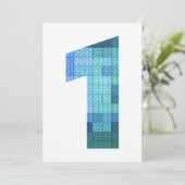 建物ブロック青ナンバー1最初の誕生日 招待状 (スタンド正面)