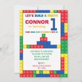 建物ブロック1番目の誕生日パーティーレンガ 招待状 (正面)