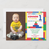 建物ブロック1st誕生日パーティーブリッカラフルク 招待状 (正面)