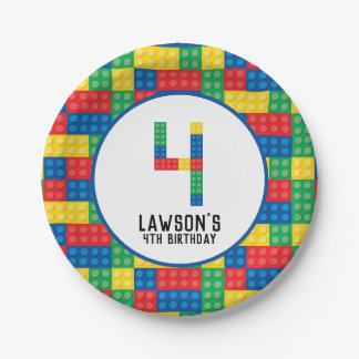 建物ブロック4th誕生日紙プレート ペーパープレート