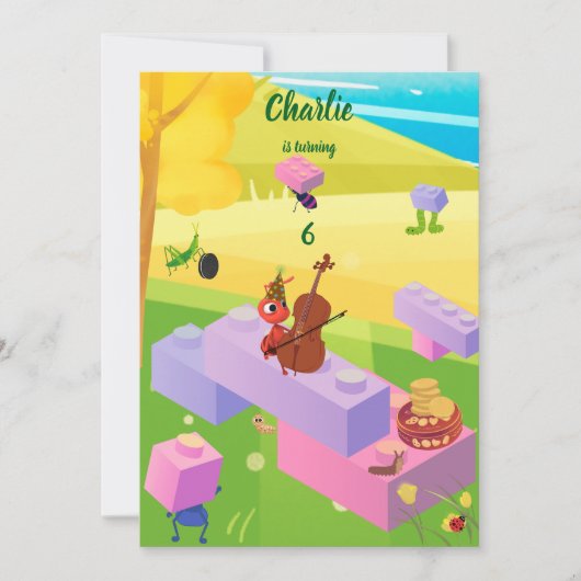 建物ブロックAnt Cookie誕生日 招待状 (正面)