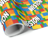 建物ブロ数々のック色の名前をカスタムするギフトラップ ラッピングペーパー (ロールコーナー)