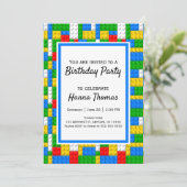 建物レンガ建築玩具誕生日 招待状 (スタンド正面)