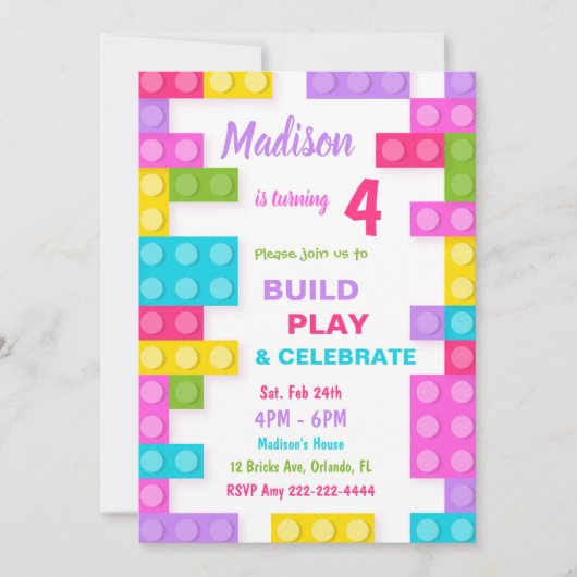 建物レンガ招待状、ブロック招待状 招待状 (正面)