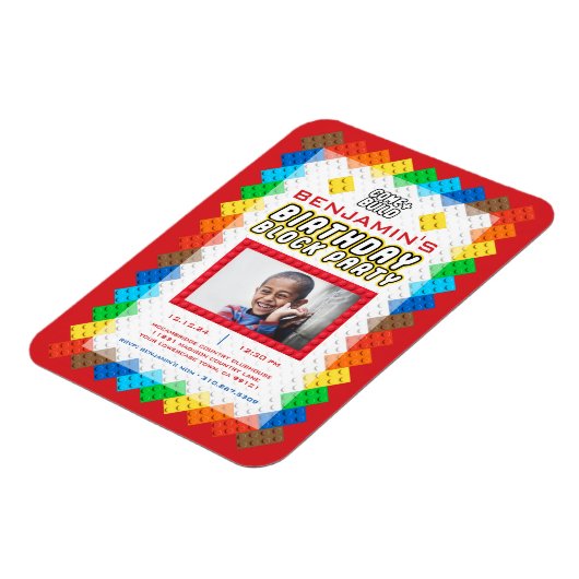 建物レンガ玩具誕生日招待状 マグネット (左側)