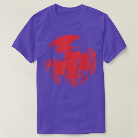 建物不気味なナイトレッドムーンシティビュー(2) Tシャツ (デザイン正面)