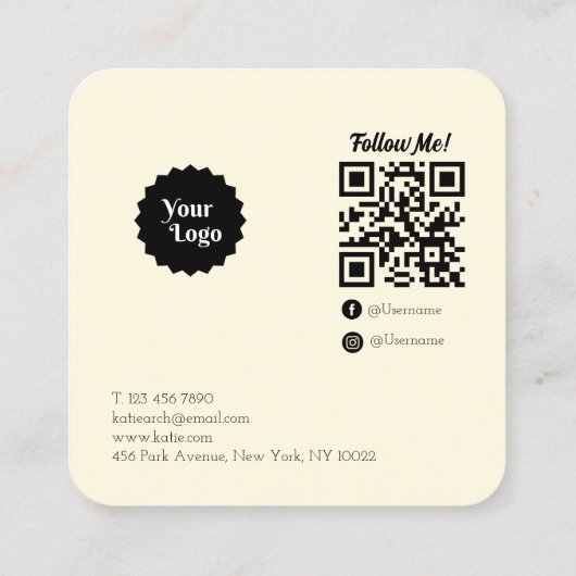 建物契約者Instagram後を追米国Qrコード スクエア名刺 (裏面)