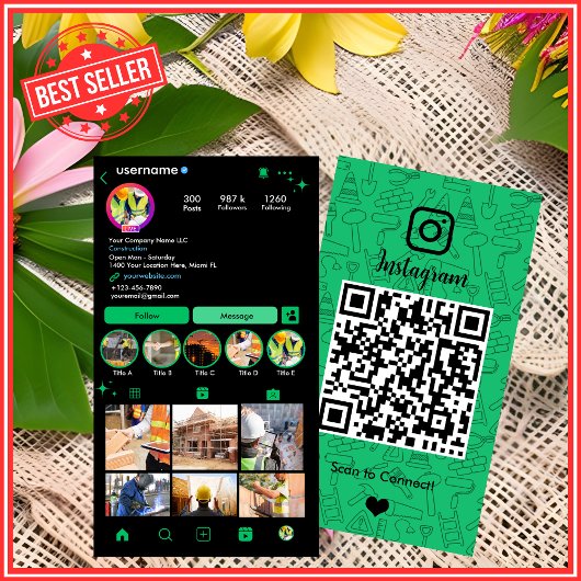 建物建築インスタグラムグリーン | QRコード 名刺