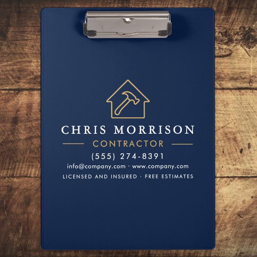 建物建築コントラクターネイビーブルー金ゴールド クリップボード