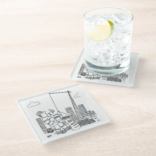 建物建築現場天井クレーン運転士 ガラスコースター (アングル)