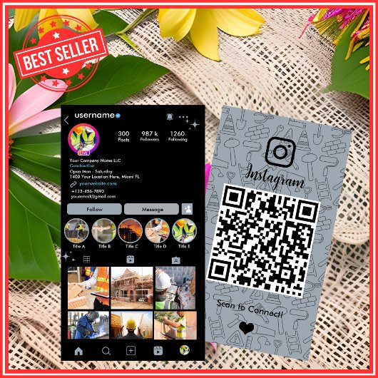 建物建築Instagram Dusty Blue QRコード 名刺