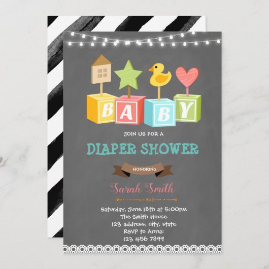 建物遮断ベビーシャワーの招待 招待状 (正面/裏面)