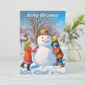 建物雪だるま冬雪シーンメリークリスマス シーズンカード (スタンド正面)