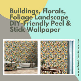 建物、花模様、観葉風景の皮&スティック 壁紙