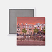 建物、運河、アムステルダムの自転車、オランダ マグネット (正面/裏面)