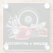 建物aオートバイとパーツスケッチ ガラスコースター (裏面)