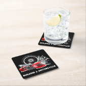 建物aオートバイとパーツスケッチ スクエアペーパーコースター (インサイチュ)