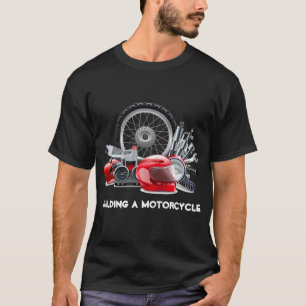 建物aオートバイとパーツスケッチ tシャツ