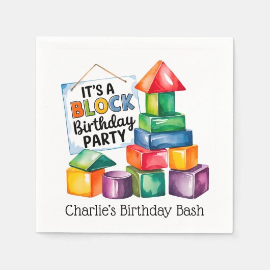 建物Bashでの誕生日ブロック スタンダードカクテルナプキン (正面)