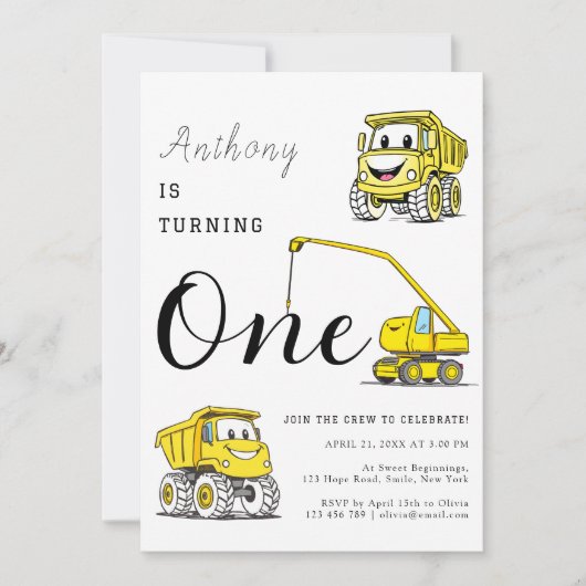 建築おもしろい車第1誕生日 招待状 (正面)