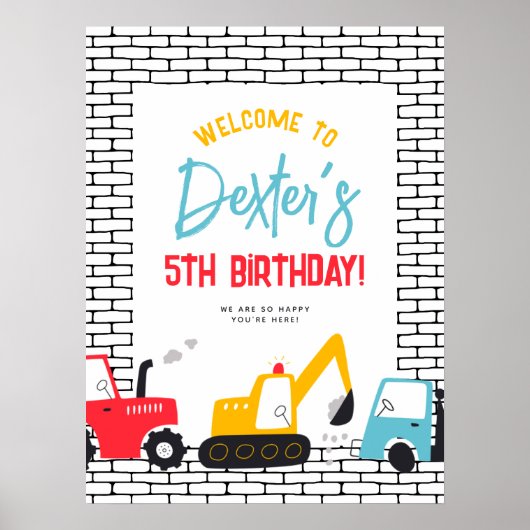 建築おもちゃ男の子の誕生日パーティーウェルカムサイン ポスター (正面)