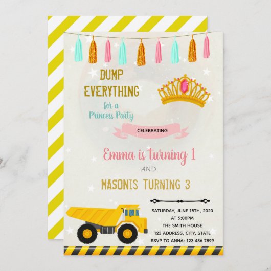 建築とプリンセスの共同パーティー招待状 招待状 (正面/裏面)