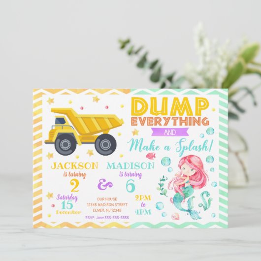 建築とマーメイドジョイント誕生日招待状 招待状 (スタンド正面)