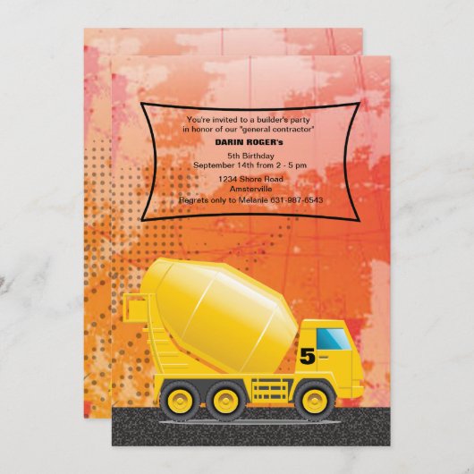 建築のセメントのトラックの招待状 招待状 (正面/裏面)