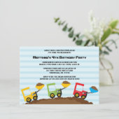 建築のダンプトラックの男の子の誕生会の招待 招待状 (スタンド正面)