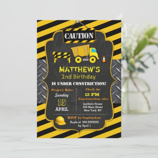 建築のダンプトラックの誕生日の招待状 招待状 (スタンド正面)