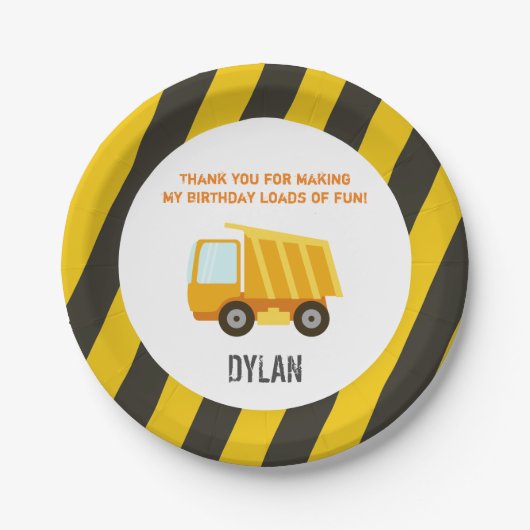 建築のダンプトラックの誕生日 ペーパープレート (正面)