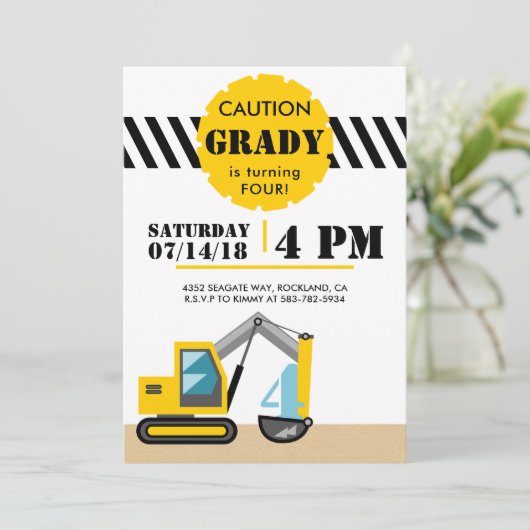 建築のテーマの掘削機の黒くおよび黄色の第4 招待状 (スタンド正面)