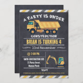 建築のトラックの黒板の誕生日の招待状 招待状 (正面/裏面)