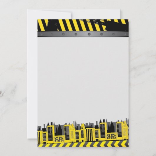 建築の下で男の子のシャワー 招待状 (裏面)