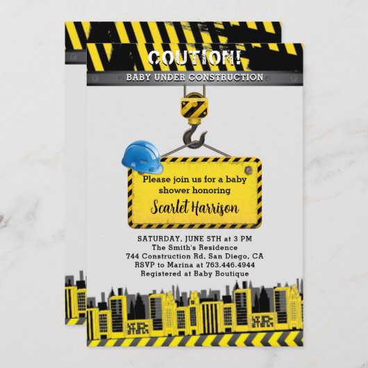 建築の下で男の子のシャワー 招待状 (正面/裏面)