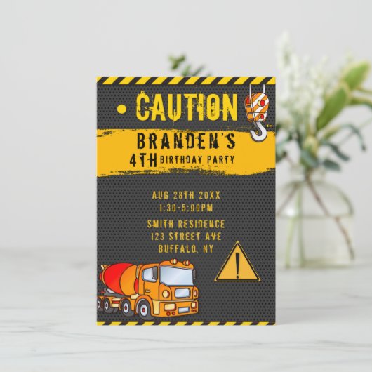 建築の中で注意トラック誕生日パーティー5 招待状 (スタンド正面)