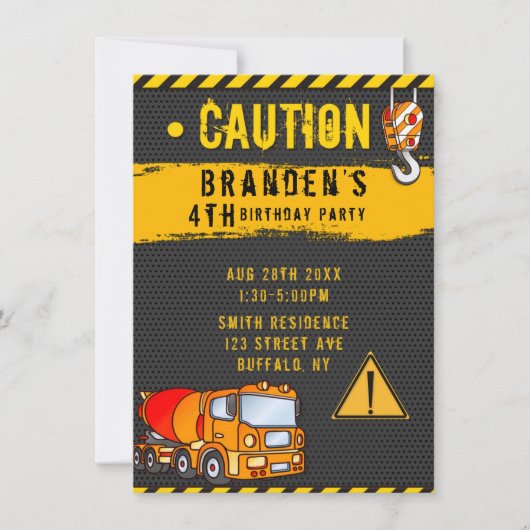 建築の中で注意トラック誕生日パーティー5 招待状 (正面)
