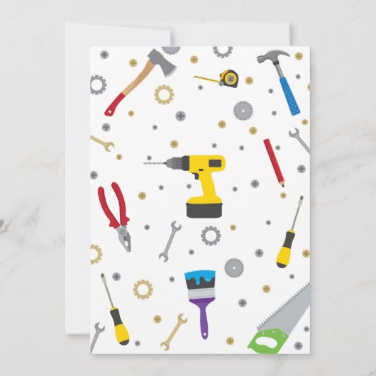 建築の誕生日の招待状用具のパーティーの男の子 招待状 (裏面)