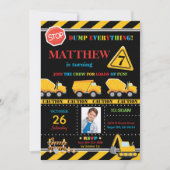 建築の誕生日パーティーのダンプトラック 招待状 (正面)