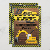 建築の誕生日パーティーのツールとダイガー 招待状 (正面/裏面)