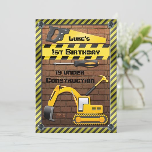 建築の誕生日パーティーのツールとダイガー 招待状 (スタンド正面)