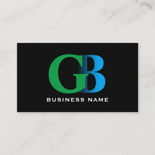 建築はっきりしたモノグラムブルー&グリーンロゴブラック 名刺 (正面)