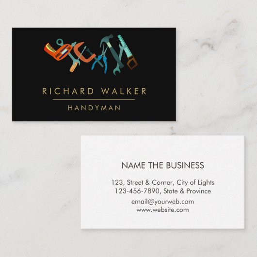 建築は便利屋の暗藍色の大工に用具を使います 名刺 (正面/裏面)