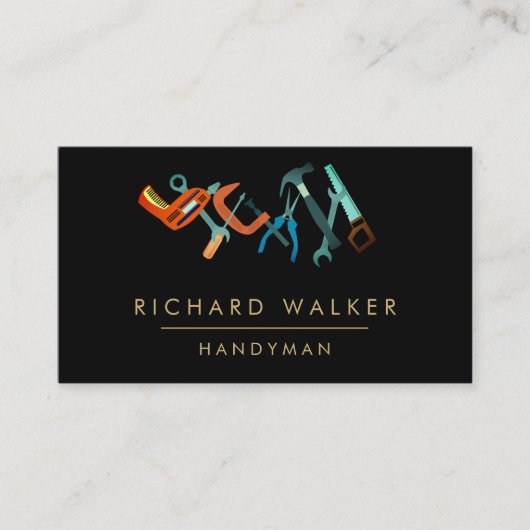 建築は便利屋の暗藍色の大工に用具を使います 名刺 (正面)