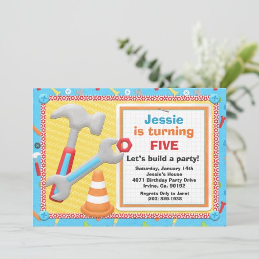 建築は誕生日のパーティの招待状に用具を使います 招待状 (スタンド正面)