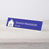 建築または建築者のカスタムな濃紺および白 デスクネームプレート (正面)