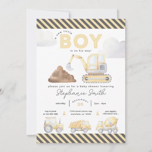 建築をテーマにした男の子の赤ちゃんシャワー 招待状 (正面)