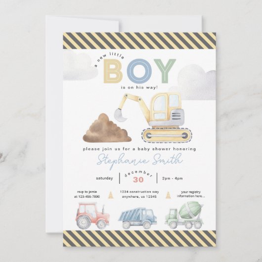 建築をテーマにした男の子の赤ちゃんシャワー 招待状 (正面)